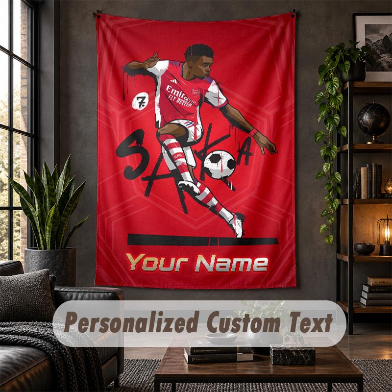 Wall Tapestry Bukayo Saka Print Custom Name Text Wall Hanging Home Decor