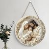 1/2PC 2D Flat Jesus Birth Pendant Religious Art Christmas Wooden Relief Decor Wall Door Living Room Round Hanging Pendant