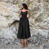 French Khaki Cotton Linen Breathable Halter High Waisted Dress Holiday Style Long Skirt Woman