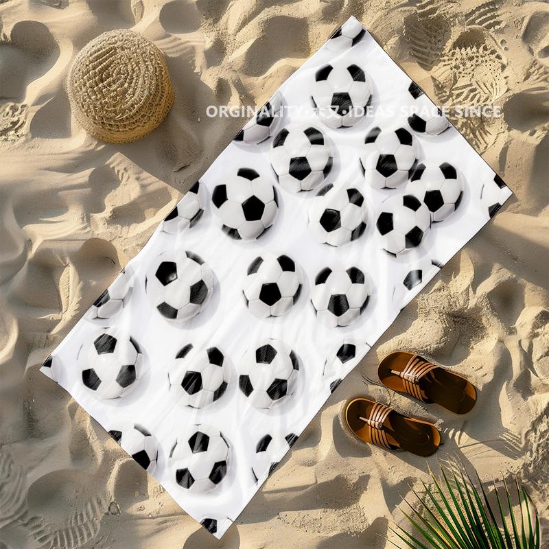 Soccer Ball Print Beach Towel Patterned Sunscreen And Windproof Suitable For Swimming Pool Camping Travel Blanket