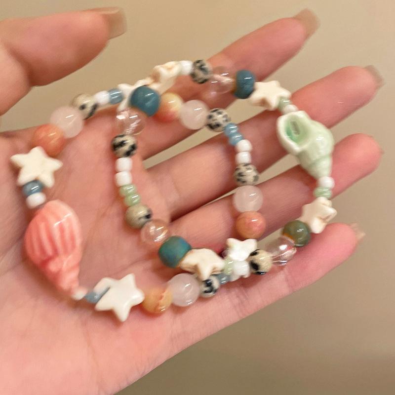 Handmade Ceramic Conch Starfish Beaded Bracelet For Women Girls Cartoon Ocean Theme Charm Bracelets Summer Beach Party Jewelry