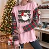Women's Loose Drop Shoulder Long Sleeve Christmas Print Sweatshirt with Scalloped Wavy Hem Crewneck Pullover