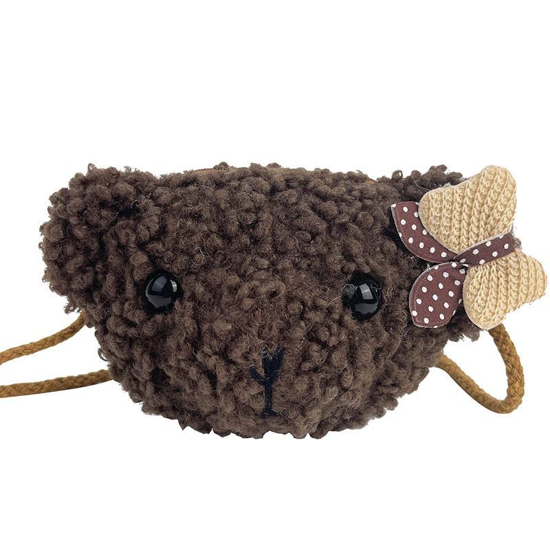 

Fashionable Mini Plush Teddy Bear Purse For Girls With Cartoon Animal Pattern Dark Brown