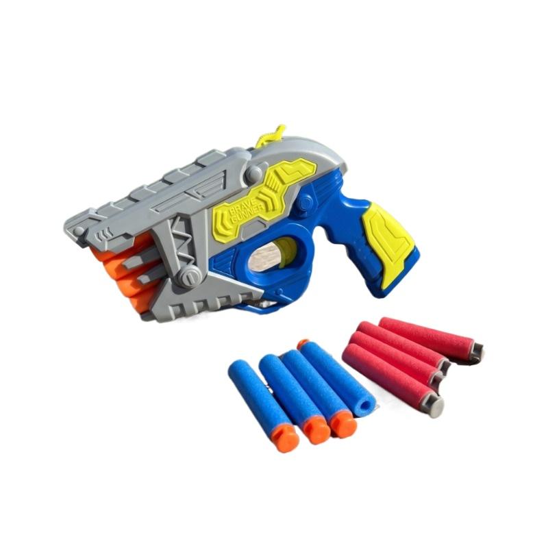 4-Hole Manual Soft Bullet Toy Gun with 10Pcs Safe Suction Soft Darts Educational Outdoor Shooting Game Interactive Blaster Toy