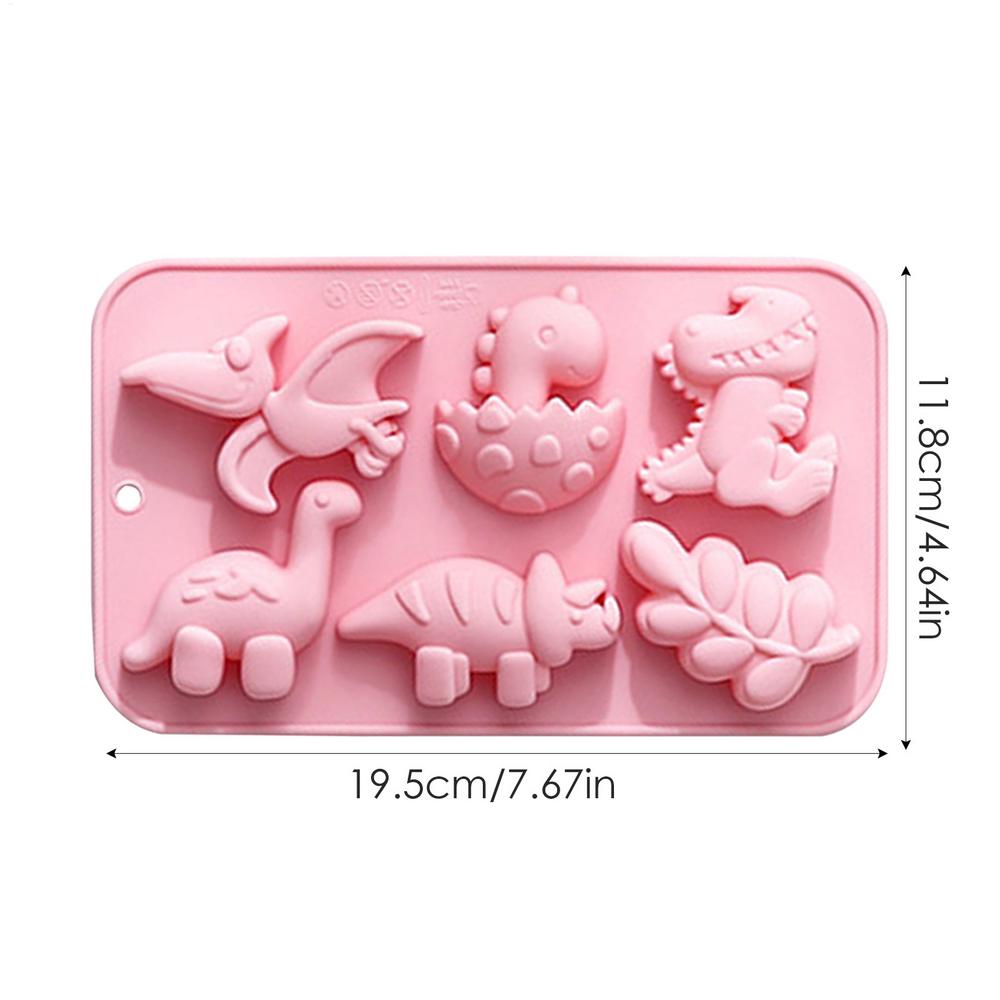 Cute Cartoon Dinosaur-Shaped Silicone Cake Mould 3D 6 Cavity Dinosaur Theme DIY Chocolate Fondant Cake Mold Baking Decor