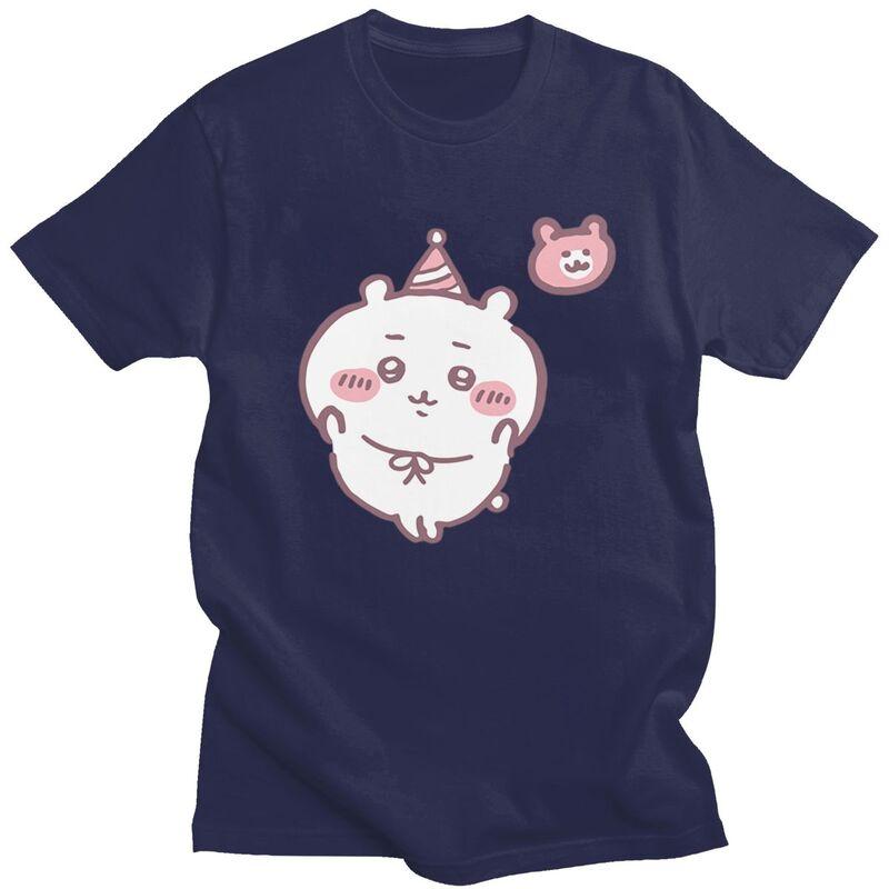 Custom Chiikawa T Shirt Men Pure Cotton Tshirt Casual Tees Short Sleeves Cute Cartoon T-shirts Slim Fit
