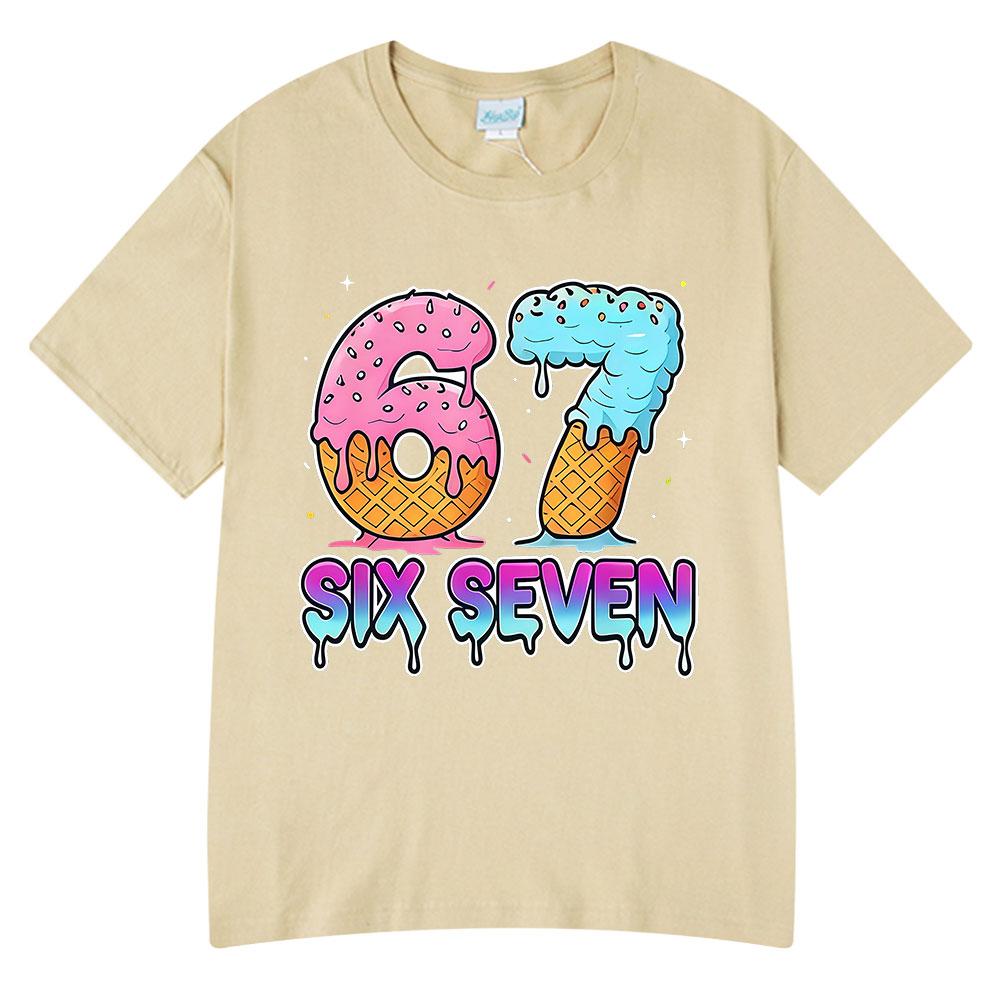 

Six Seven 67 Funny Ice Cream Meme Cartoon T Shirts Unisex Women Clothing Fashion Harajuku Summer Cotton Casual Short Sleeve Tshirt 3XL