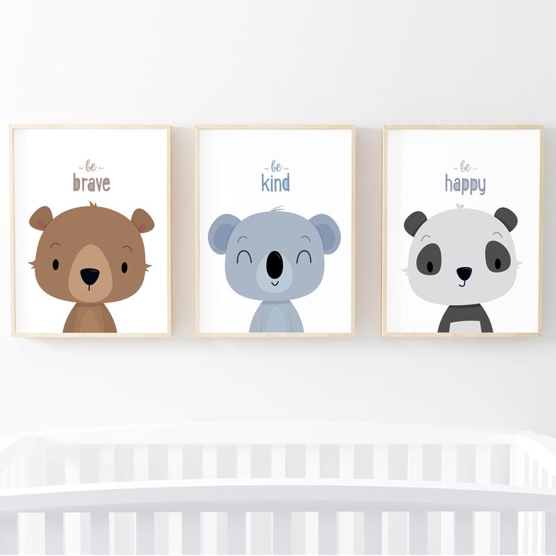 Cute Cartoon Animal Bear Panda Wall Art Canvas Painting Nursery Posters And Prints Wall Pictures Baby Kids Room Décor No Frame