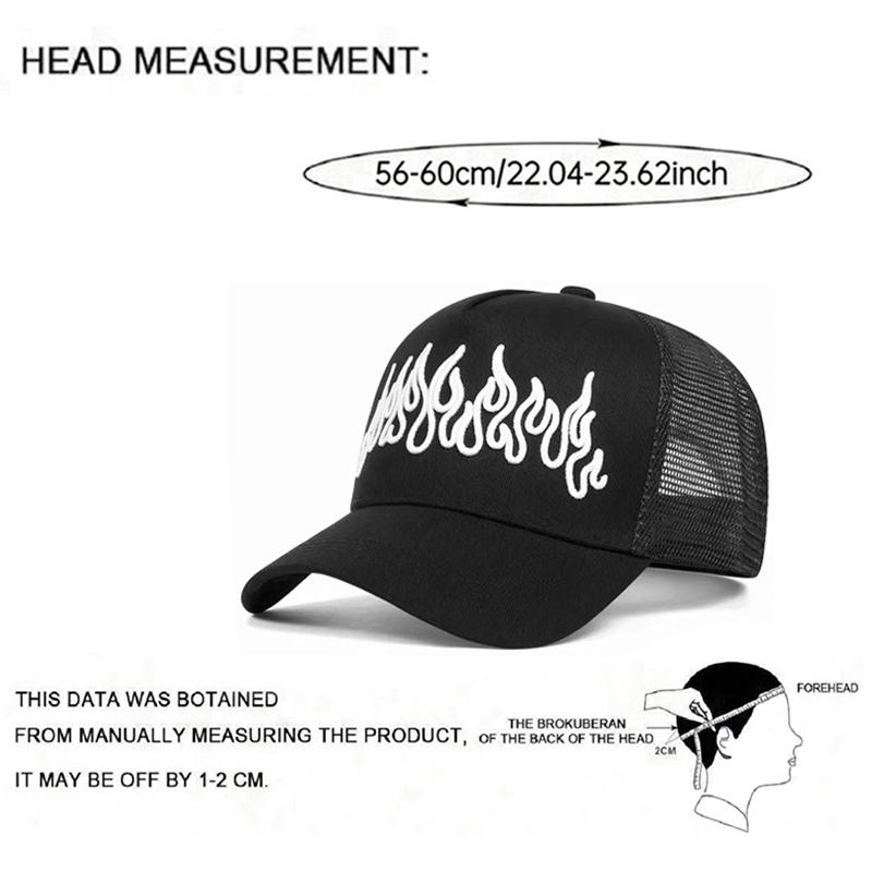 Neue modische Baseballkappe mit Flammenstickerei Hip Hop Skateboarding-Kappe Outdoor tägliche Freizeit Sonnenschutzkappe Unisex Netzmütze