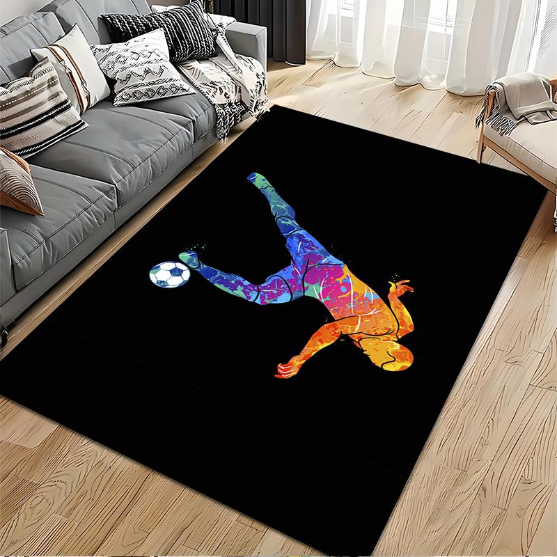 Colorful Soccer Player Illustration Rug Non-slip rug suitable for living room and bedroom sofas.