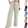 Pantalones Largos Casuales de Pierna Ancha con Cintura Alta Elástica para Mujer con Bolsillos