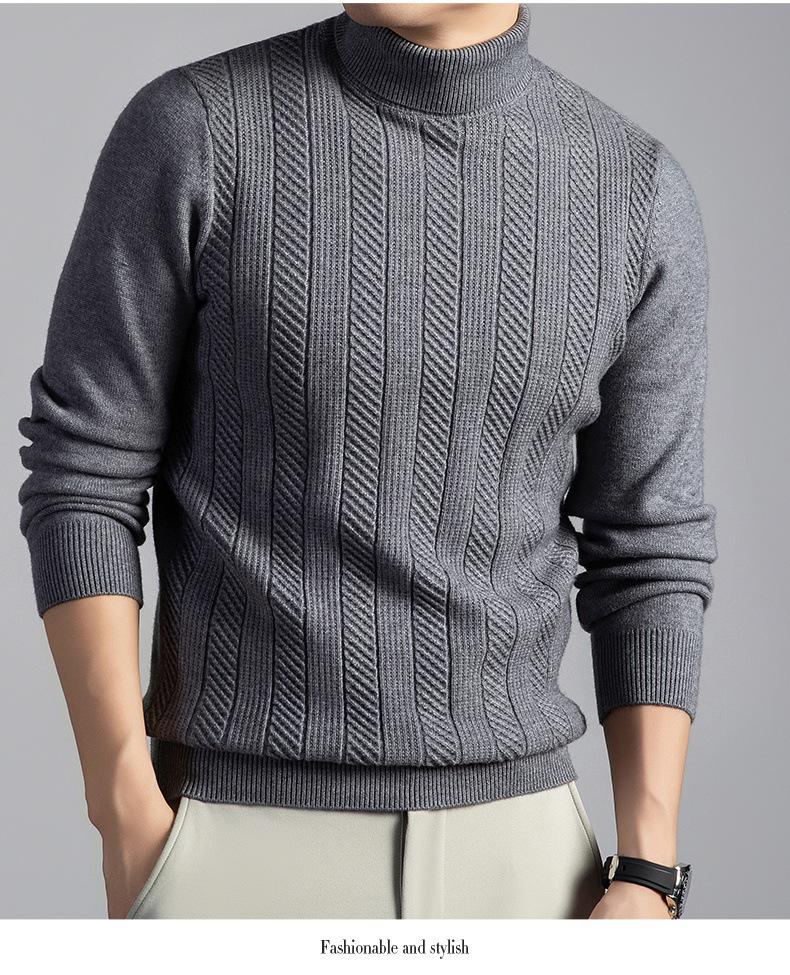 Korean High Neck Men's Jacquard Knit Sweater - 2025 Winter Casual Style