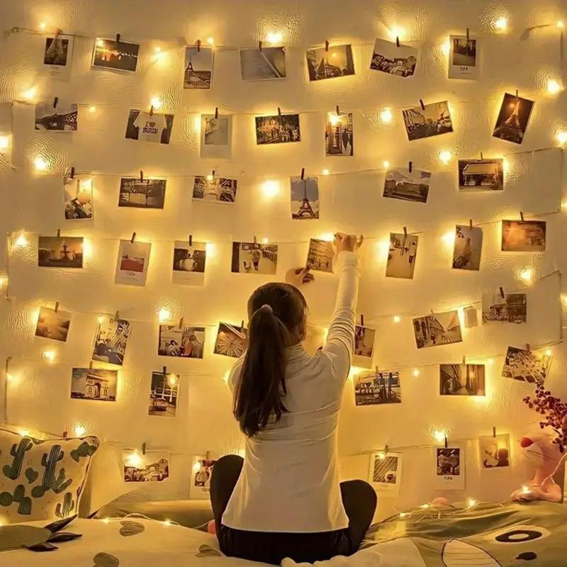 1pc 10/20/30/40LED Photo Clip String Light Battery Operated Indoor Decorative Fairy Lamp For Home Wedding Room Party Wall Decor