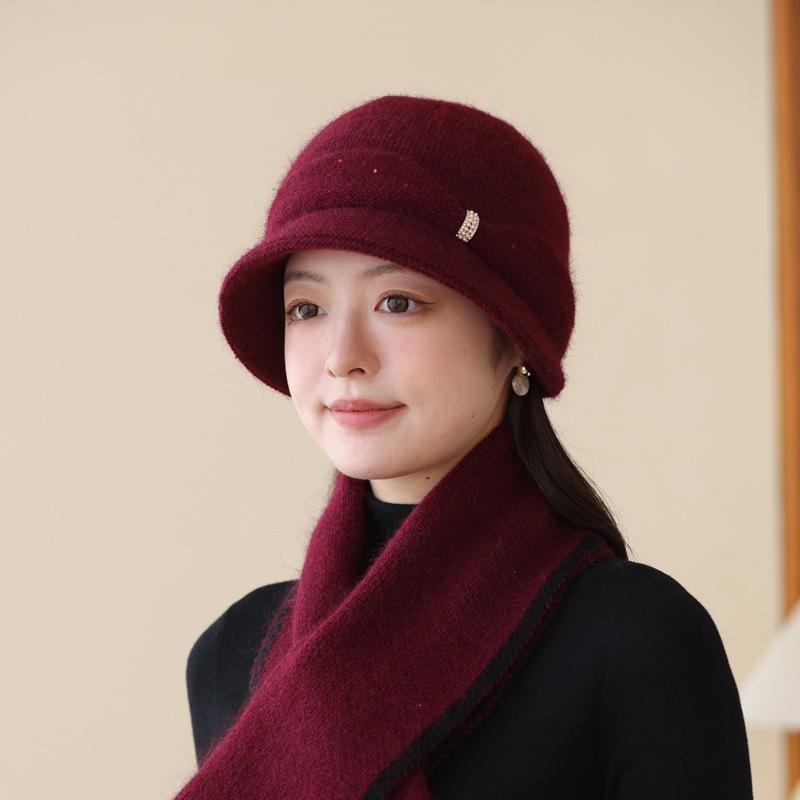Rabbit Hair Knitted Hat Women Middle-Aged And Elderly Winter Warm Wool Basin Hat Big Head Circumference Shows Temperament Versatile Mother Hat