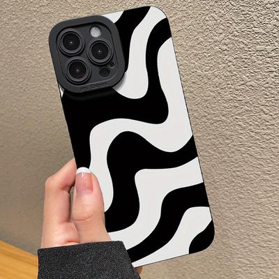 Black and White Wave Abstract Pattern Phone Case Suitable for iPhone 17 16 15 14 13 12 11 Pro/Max/Plus Anti Drop and Shockproof