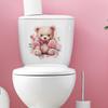 Cartoon Cute Bear with Roses Toilet Seat Sticker Bathroom Decor Removable Waterproof Wall Decal