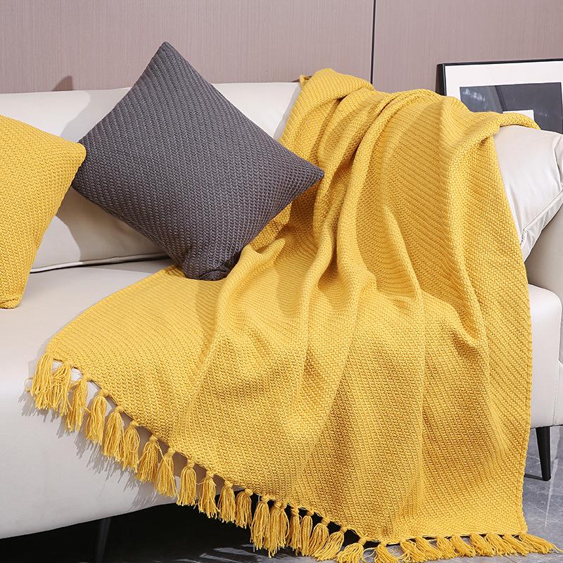 Nordic Solid Color Wool Blanket Woven Pattern Hotel Bed Tail Towel Sofa Blanket Knitted Nap Bed Cover Travel Shawl