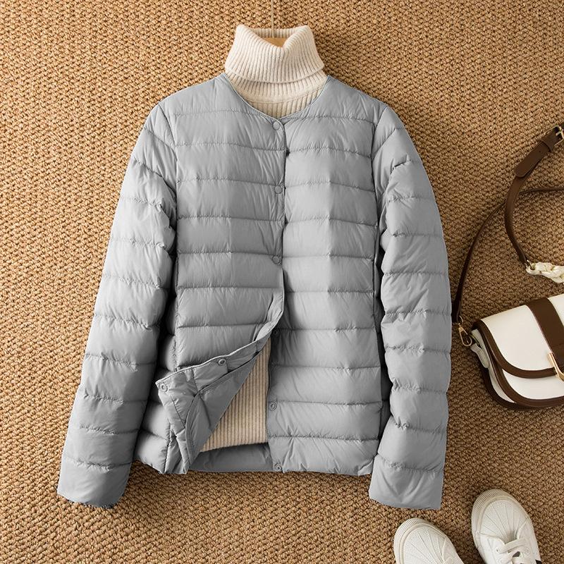 Light down jacket women's short autumn and winter light liner wear inner round neck warm large size coat