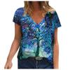 Women Flower And Tree  Print V-Neck Short-Sleeved Top T-Shirt