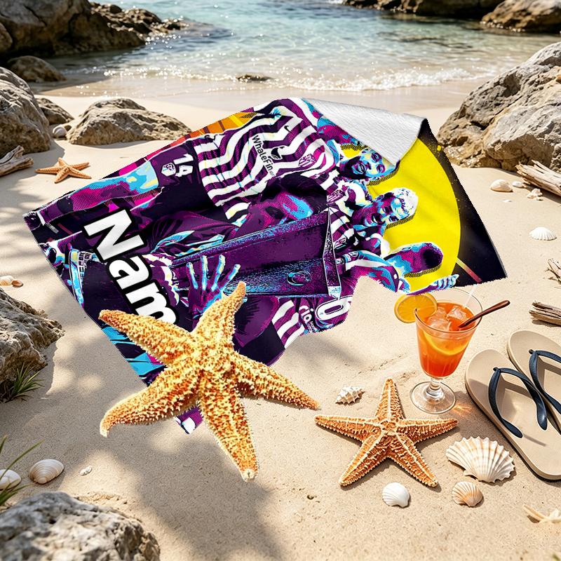 Custom Name Personalized Atletico Madrid Print Beach Towel, for Trip Camping Beach Party Home Decor, Birthday Gift for Family & Friends