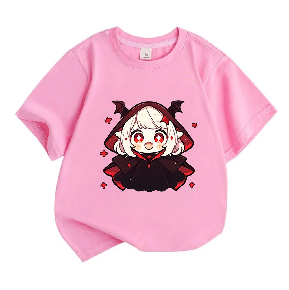 Kids Boys Girls 100% Cotton Short Sleeve O-Neck T-Shirt, Cute Chibi Vampire Elf Girl Printed Casual Soft Tees for Toddler Daily Wear Summer Active Top