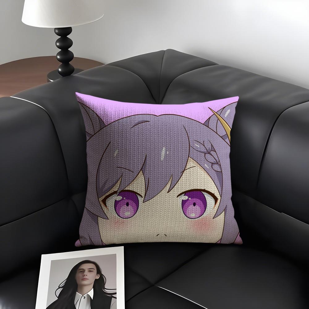 Keqing Cute Genshin Impact Cushion Cover Natural Linen Organic Fabric Double-Sided Printing Sofa Home Decor Gift Pillow Case