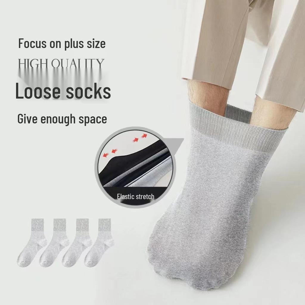 Plus Size Men's Cotton Mid-Calf Socks, Sizes 44-48, Black or White