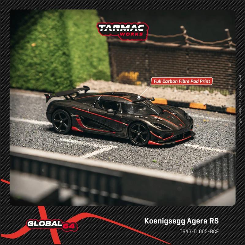 In Stock TW 1:64 Koenigsegg Agera RS Black Carbon Fiber Red Accents Diecast Car Model Collection Toys Tarmac Works Red