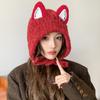 Autumn and winter cute fox ears knitted wool hat children warm braids straps ear protectors show face small cold hat