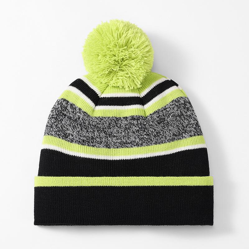 

Детские осенне-зимние шерстяные шапки для мальчиков и девочек, полосатые с шерстяными помпонами, теплые вязаные шапки, европейские и американские рождественские подарки One Size