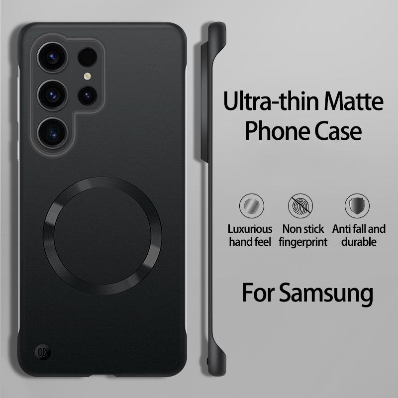 Matte Metallic Painting Frameless PC Hard Phone Case For Samsung Galaxy S25 S24 S23 S22 Plus Ultra Magnetic Wireless Charge Capa