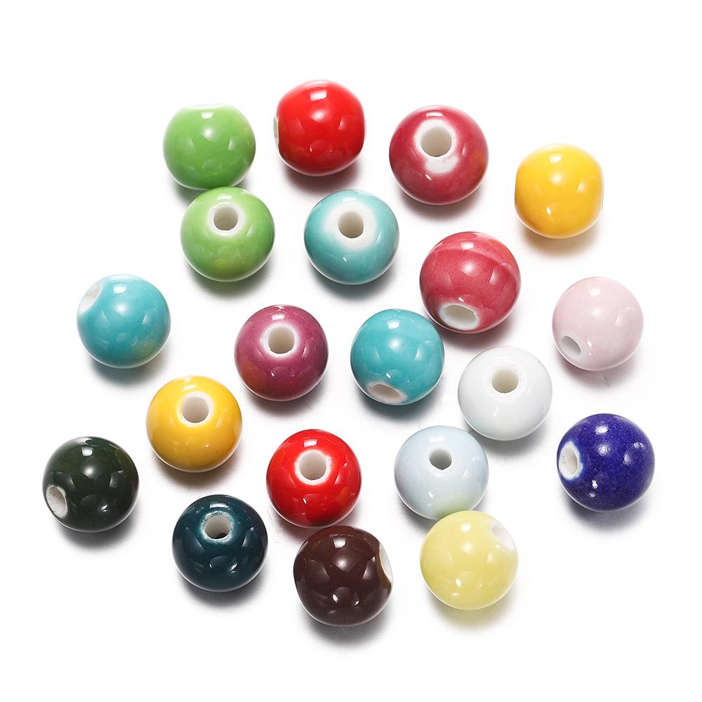50pcs 6/8/10mm Fashion Ceramic Beads Big Hole Diy Handmade Spacer Loose Round Porcelain Beads for Jewelry Making Accessories