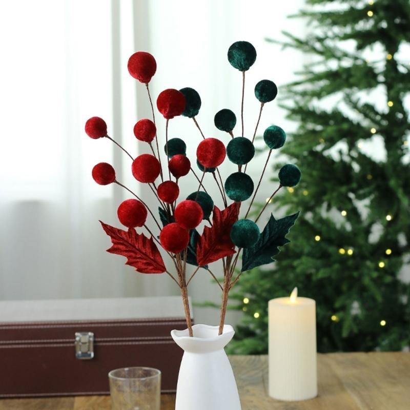 Christmas Tree Ornament Stem Delicate Velvety Ball Stem For DIY Christmas Tree And Wreath Decoration