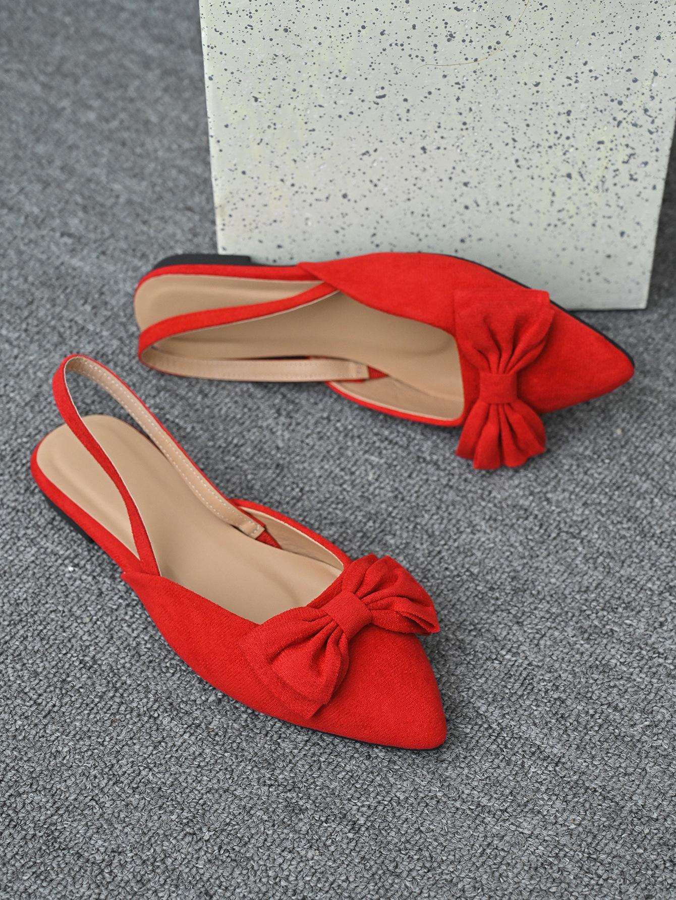 

Fashion Butterfly Knot Baotou Sandalias De Mujer Summer 2025 New Style Pointed Point Back Empty Flat Flat Comfort Women Shoes Zapatos 42