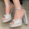 Fashion Women Party High Heels High-quality Sexy Pearl Buckle Strap Women Sandals Street Style Platform Square Toe Stripper Summer Shoes