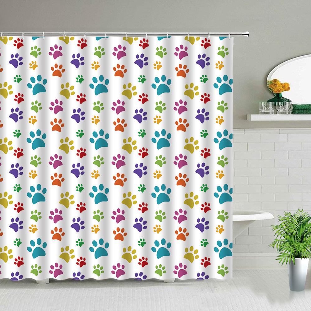 

3d Waterproof Fabric Shower Curtains Set Dog Paw Print Animal Polyester Fabric Kids Home Bathroom Decor Bath Curtains with Hooks W90xH180cm(35x70 in)