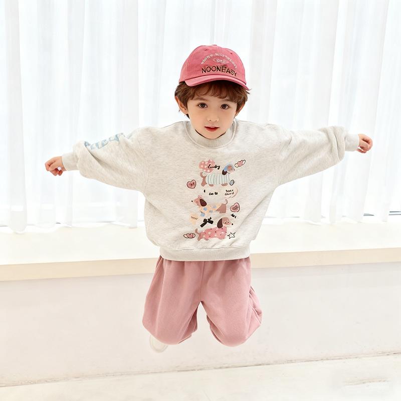 Fleece-Lined Puppy Sweatshirt for Girls: Autumn/Winter Casual Sports Top Outerwear