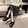 Small black popular fluffy shoes for women's outer wear 2025 new autumn and winter fashion going out thick-soled plush cotton slippers