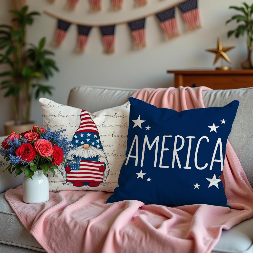 Kissen Patriotisch Rot Blau Stern Zwerg Dekokissenbezug Zuhause Sofakissenbezug