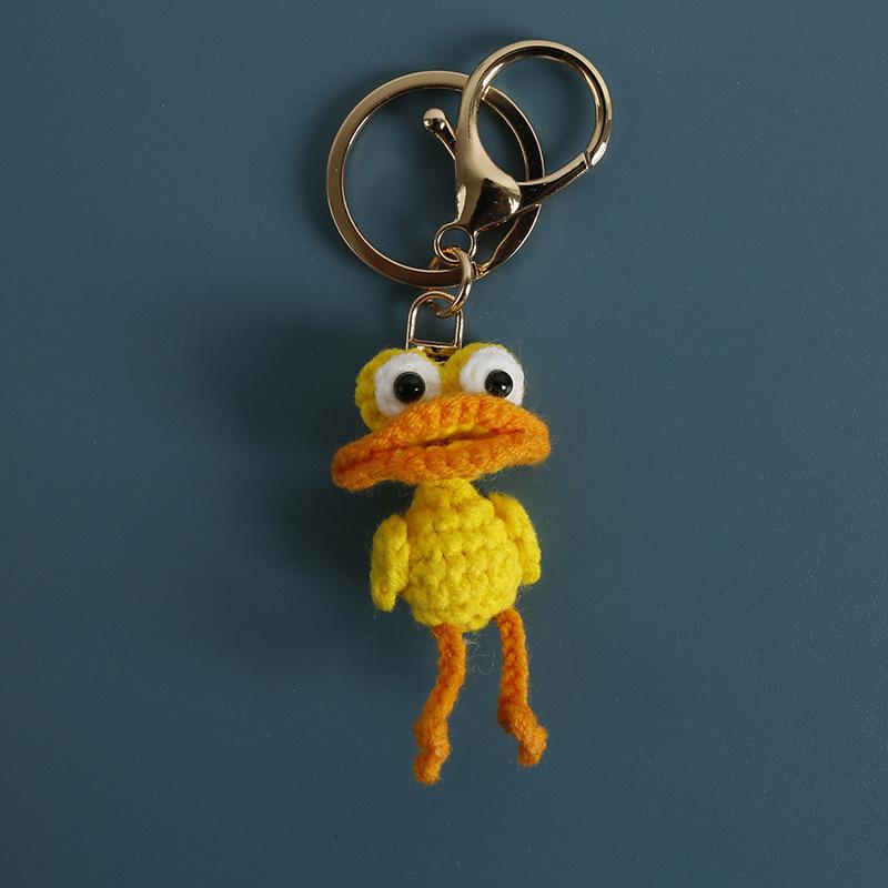 Cute Glasses Chick Crochet Keychains Knitting Cartoon Chick Doll Keyrings For Bag Pendant Knitted Funny Duck Keyrings Wholesale