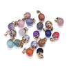 2Pcs, Aura Healing Crystal Pendant with Golden Buckle, Handcrafted Spherical Natural Stone Quartz Agate Gemstone Charms for Jewelry Making DIY Crafts