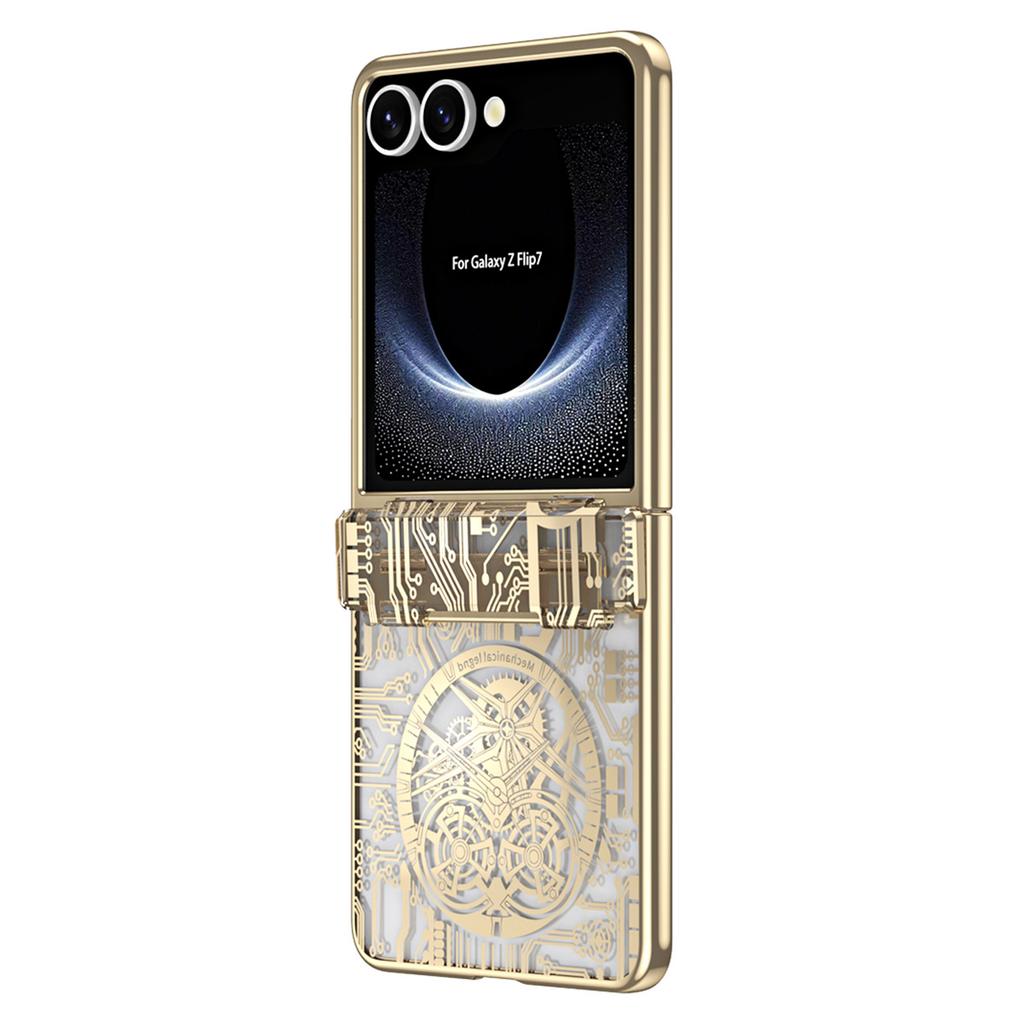 For Samsung Galaxy Z Flip7 5G Case Mechanical Legend Electroplating PC Phone Cover with Rear Screen Film