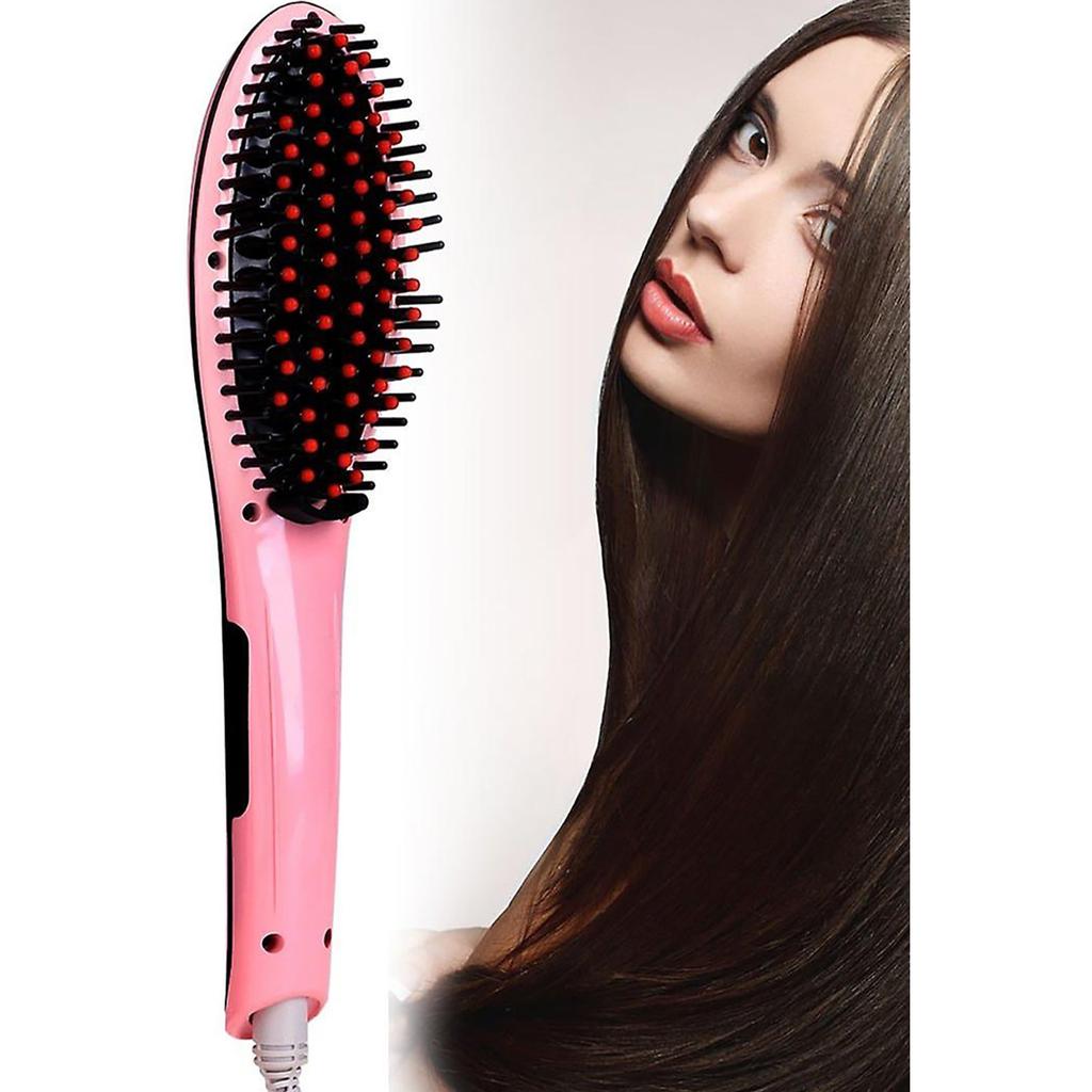 FLQUE Electric Hair Straightener Comb Fast Hair Straightener Practical Pink Hair Dryer Comb