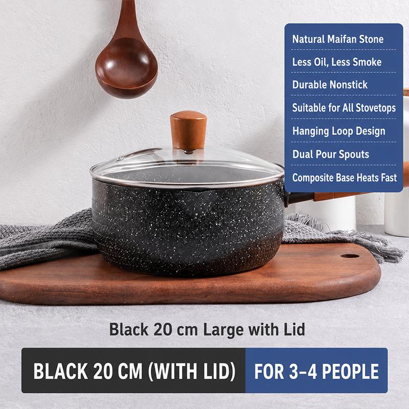 Japanese-style Snow Flat Pot Maifanite Non-Stick Glass Lid Induction Cooker Soup Baby Food Noodle Mini Cooking Pot