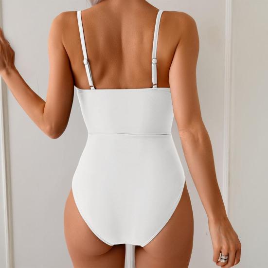 Monokini Soutien-gorge Push-Up à Armatures Ensemble Bikini Une Pièce avec Boucles Métalliques Design Creux Maillot de Bain Sexy à Bretelles Décolleté en V Dos Nu