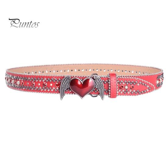 Imitation Leder Gürtel Engelsflügel Herzförmige Schnalle Gürtel, Vintage PU Punk Verstellbar Nietenbesetzt Auffällig Statement Taille für Jeans Kleider