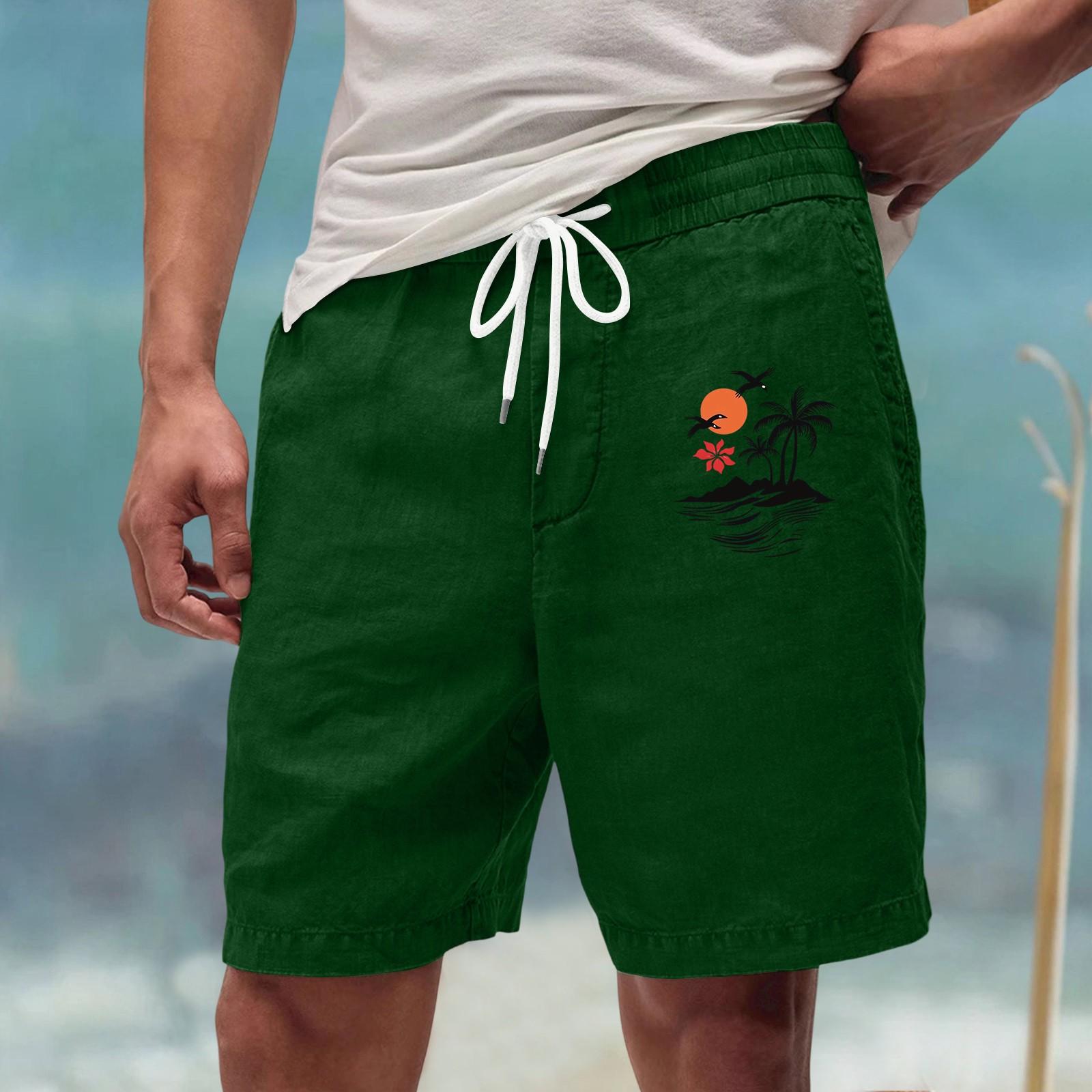 

Men s Summer Loose Fit Casual Drawstring Shorts Lightweight Imitation Linen Fabric with Beach Print and Elastic Waistband for Outdoor Sports L