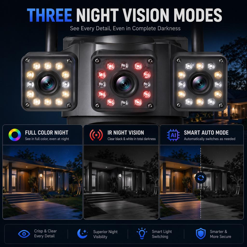 Kamera zewnętrzna V380 PRO z podwójnym obiektywem, podwójnym ekranem, HD 8MP 4K, kamera WIFI z mobilnym śledzeniem, kolorowe widzenie nocne, dwukierunkowy domofon, kamera bezpieczeństwa
