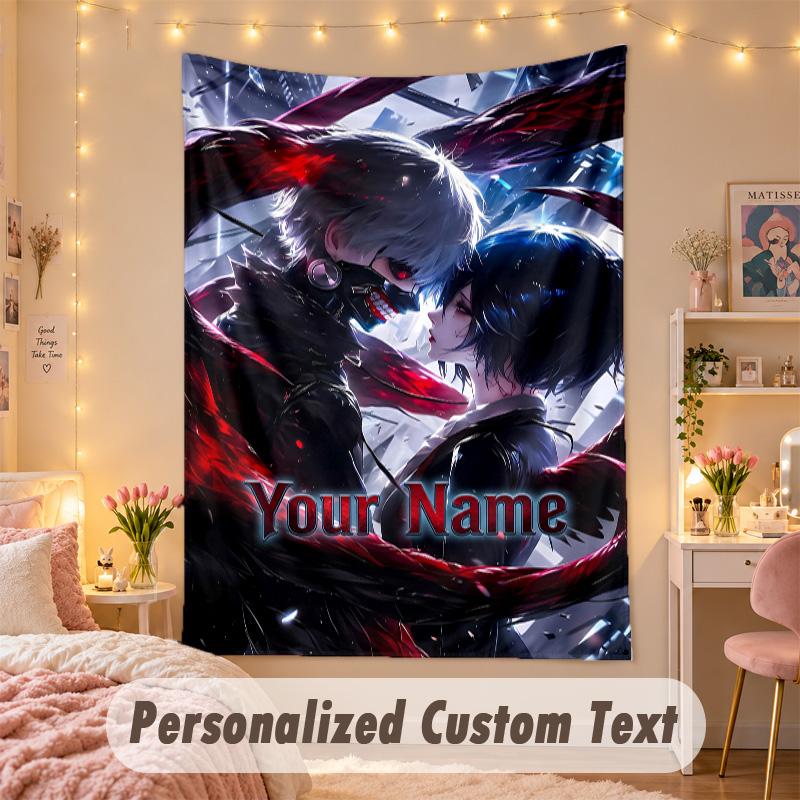 Custom Personalized Tapestry,Tokyo Ghoul Print Custom Name Text Wall Art Hanging for Bedroom