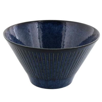 Tableware East Japanese Tableware Trapezoid Multi-Bowl (M) with Carved Tokusa Design, Rice Bowl, Café Tableware (Deep Sea)